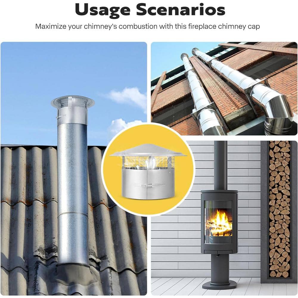 10 in. Round Adjustable Stainless Steel Chimney Cap with Screen - Hercitys