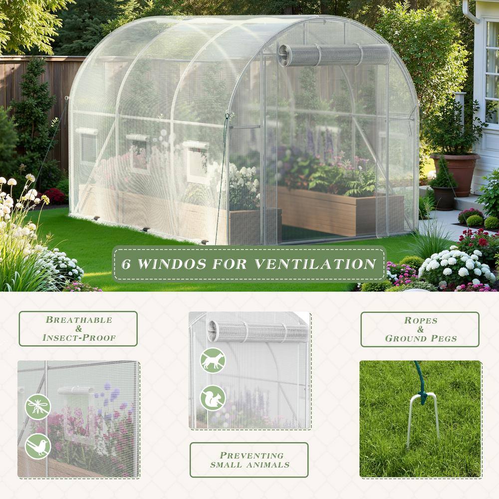 10 ft. W x 6.5 ft. D x 6.5 ft. H Galvanized Metal Walk in. Greenhouse, White - Hercitys