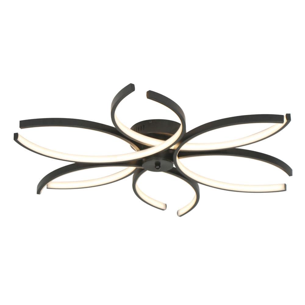 32 in. 6-Lights Black Flower LED Dimmable Flush Mount for Living Room - Hercitys