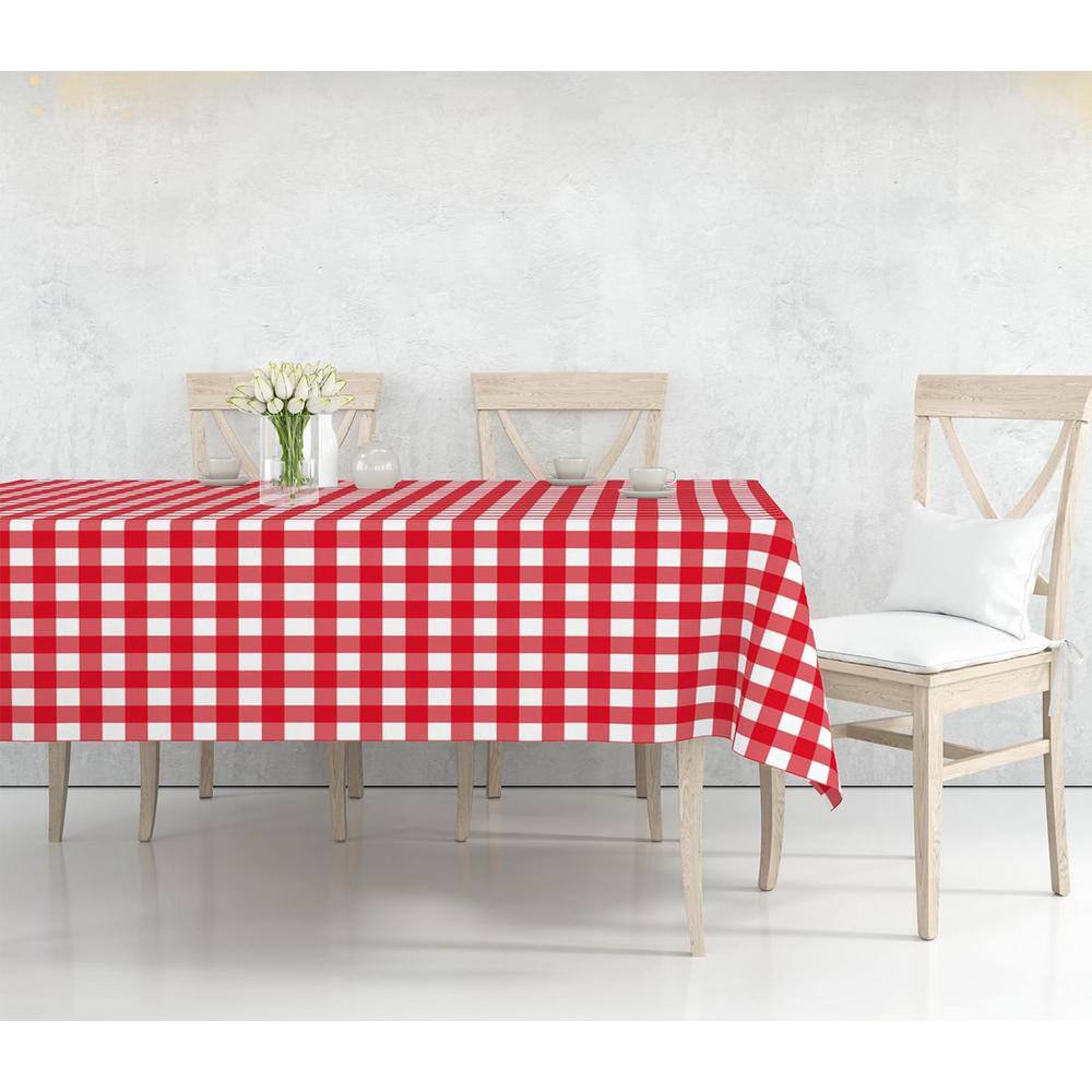 54 in. W x 108 in. L Red Gingham Checkered Plastic Tablecloth Disposable (12 Pk) - Hercitys