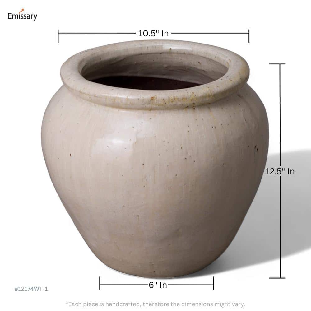 13 in. L x 12.5 in. H Distressed White Ceramic Round Planter with Drainage Hole - Hercitys