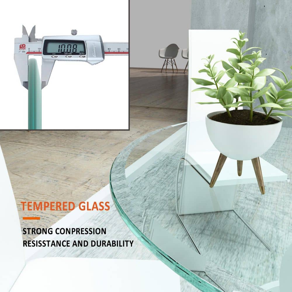 24 in. W Transparent Round Table Top, Tempered Glass Table Top Clear Glass 2/5 in. Thick Beveled Polished Edge - Hercitys