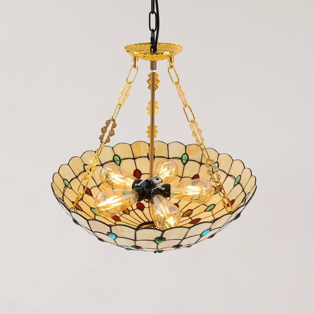 20.5 in. 5-Light Retro Stained Glass Shade Semi-Flush Mount Ceiling Light - Hercitys