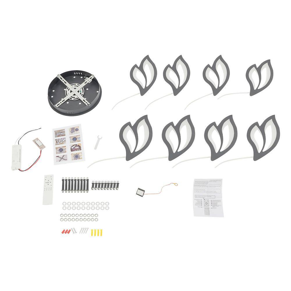 27.5 in. 1-Light Black and White Modern Selectable LED Flower-Shaped 8 Head Semi-Flush Mount Ceiling Light with Remote - Hercitys