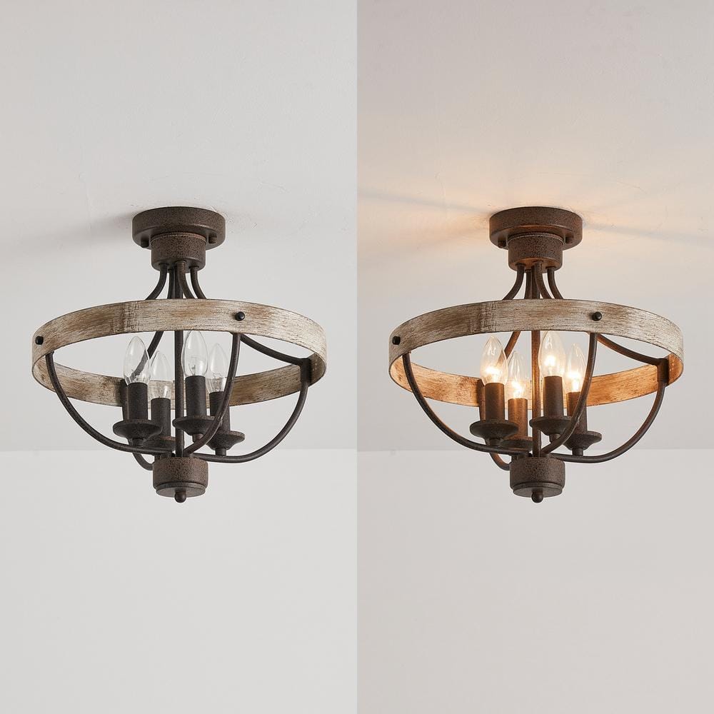 15.4 in 4-Light Bronze Industrial Semi-Flush Mount Ceiling Light Fixture - Hercitys