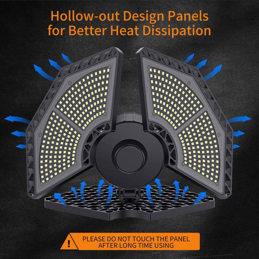 10.6 in. 6000K LED Garage Lights, 140-Watt 18500 Lumens Garage Ceiling Lighting Black - Hercitys