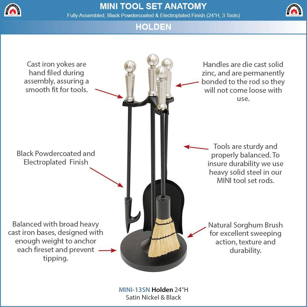 22 in. Tall Satin Nickel Holden 4-Piece Mini Fireplace Tool Set - Hercitys