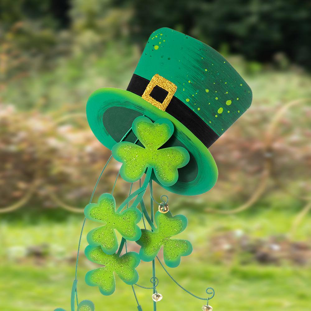 42 in. St. Patrick’s Metal Leprechaun Hat Shamrocks Yard stake(KD, 2 Function) - Hercitys