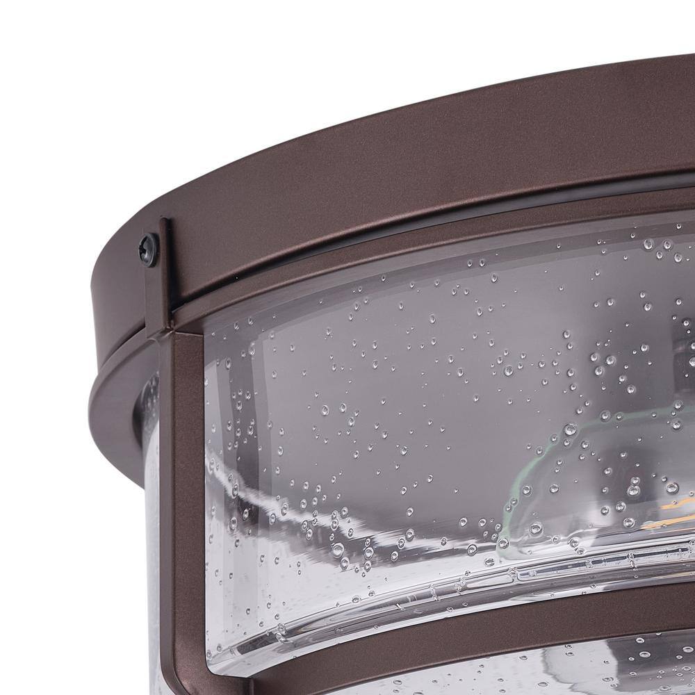 14.17 in. 2-Light Industrial Oil Rubbed Bronze Flush Mount Ceiling Light Fixture with Glass Shade - Hercitys