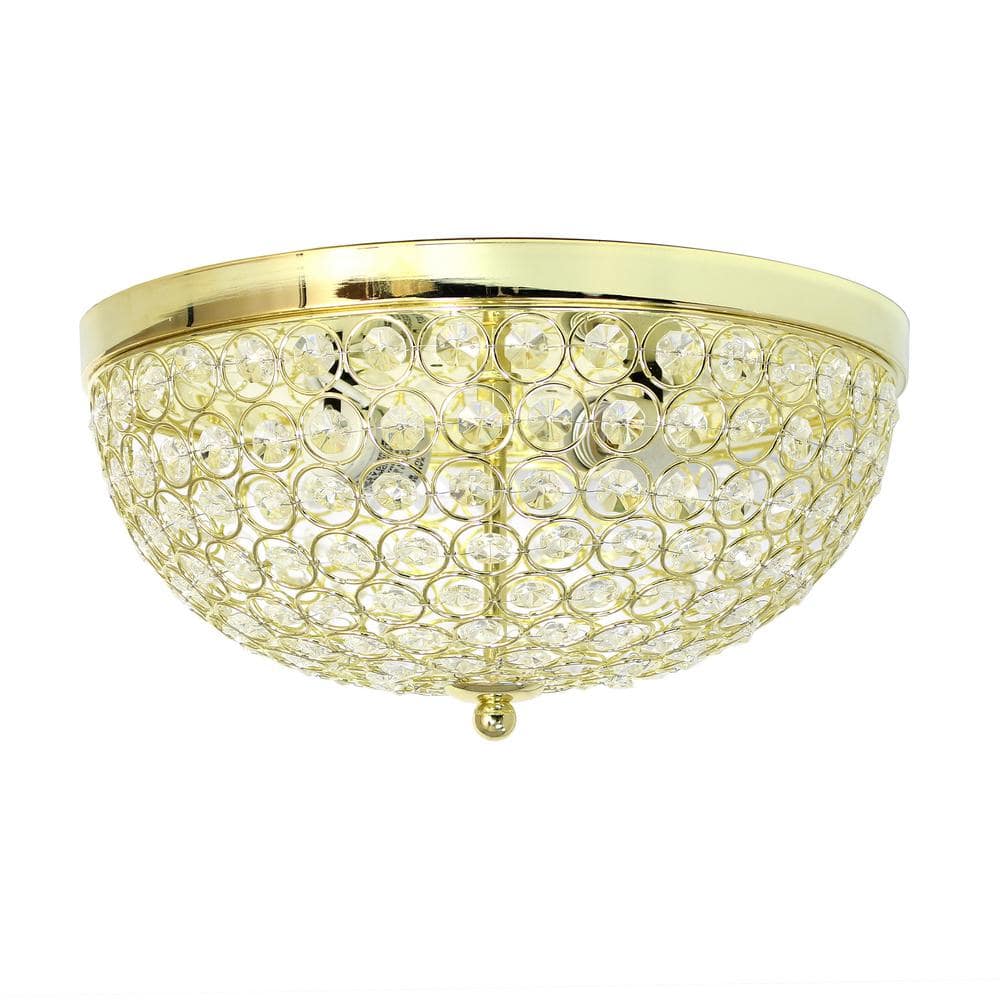 2-Light Elipse Gold Crystal Flush Mount Ceiling Light - Hercitys