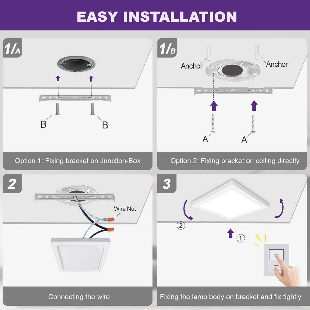 2-Pack 9 in. White New Ultra-Low Profile Integrated LED Flush Mount Light 3CCT Selectable Slim Ceiling Light - Hercitys