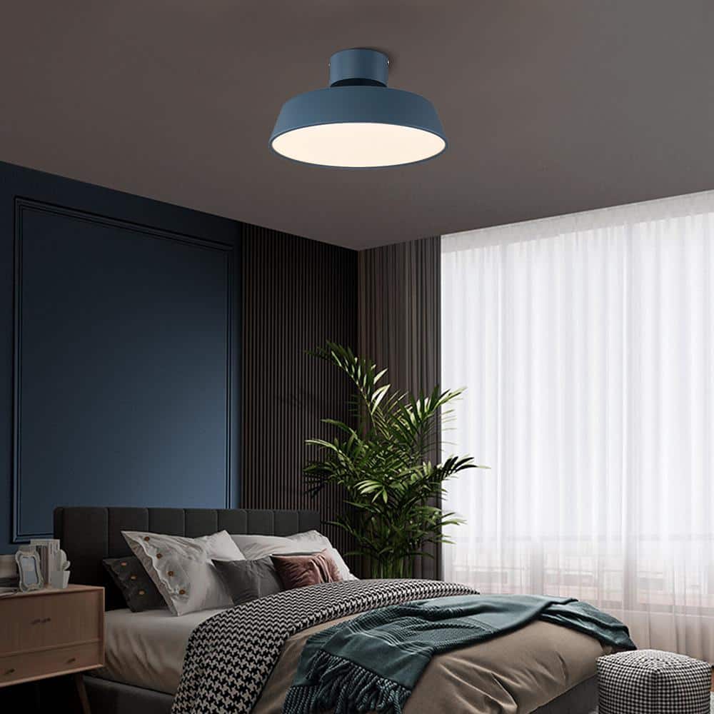 11.81 in. 1-Light Blue LED Semi-Flush Mount with Drum Shade Scandinavian Ceiling Light - Hercitys