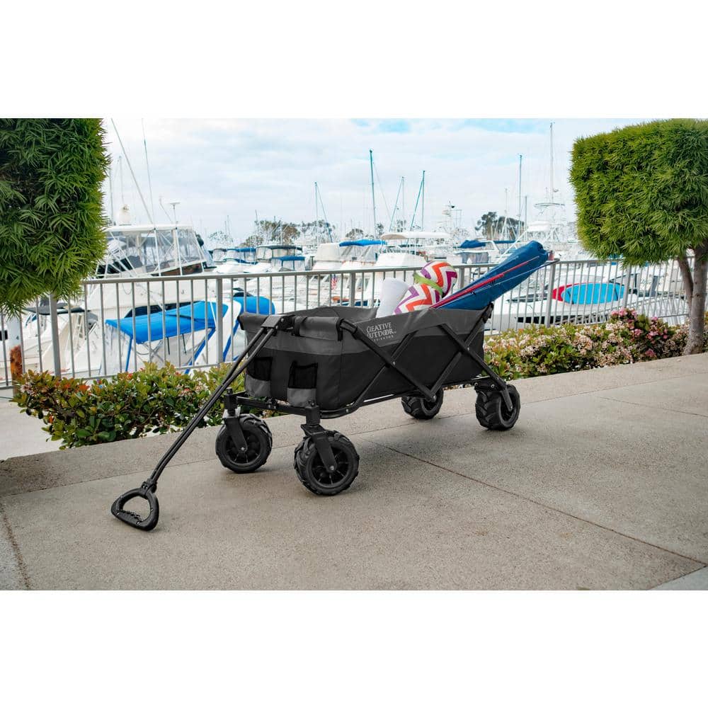 3.2 cu. ft./150 lbs. Capacity Fabric Folding Wagon Garden Cart in Black/Gray - Hercitys