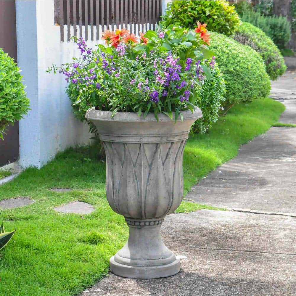 21 in. H. Granite Cast Stone Fiberglass Sharp Leaf Urn - Hercitys