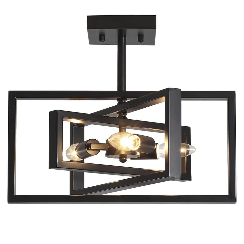 15.8 in.  3-Light Black Farmhouse Rectangle Semi Flush Mount Ceiling Light Bulb Not Included - Hercitys