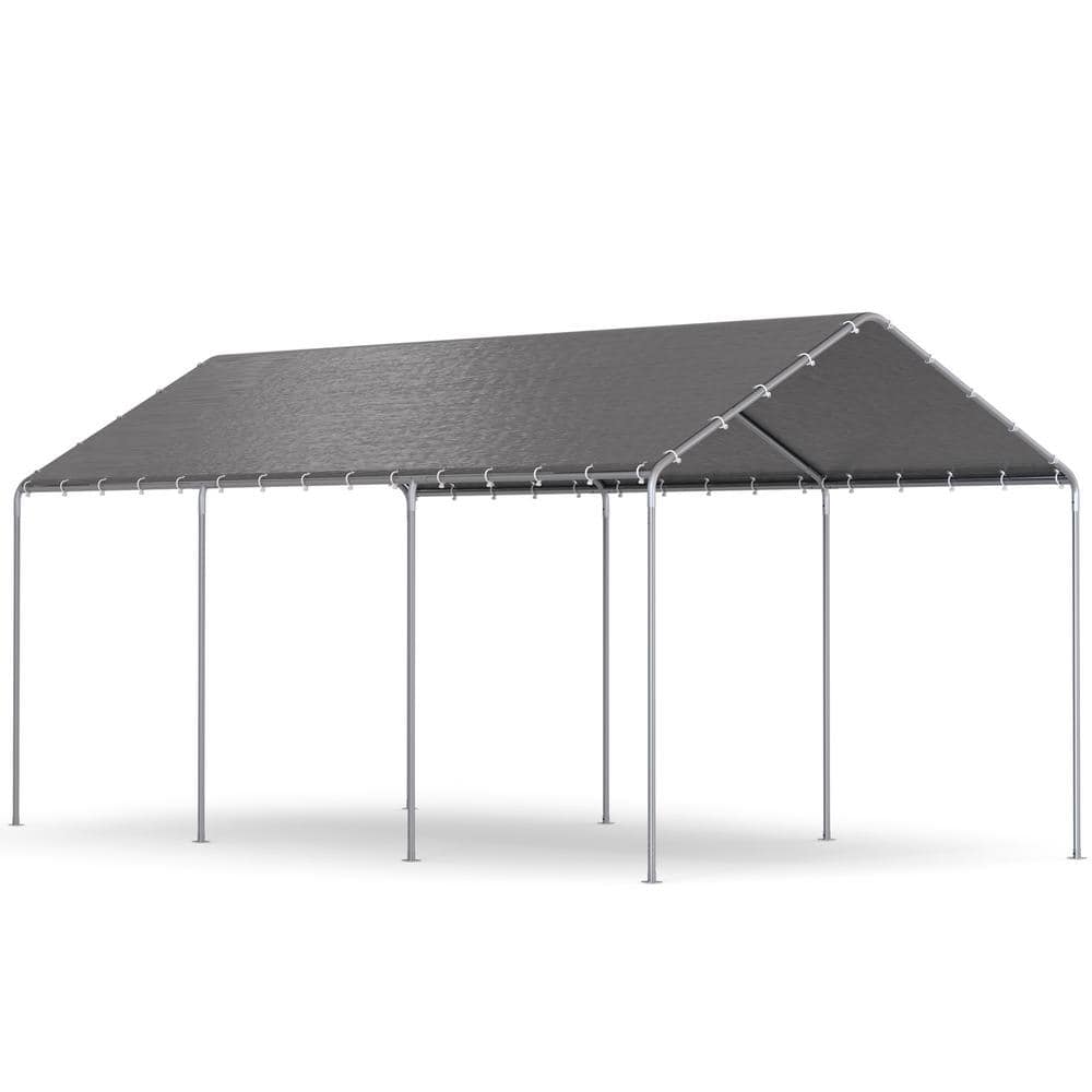 10 ft. W x 20 ft. D Outdoor Portable Carport Waterproof & UV Protected Garage Top Tarp Shelter Cover for Car, Boat, Grey - Hercitys