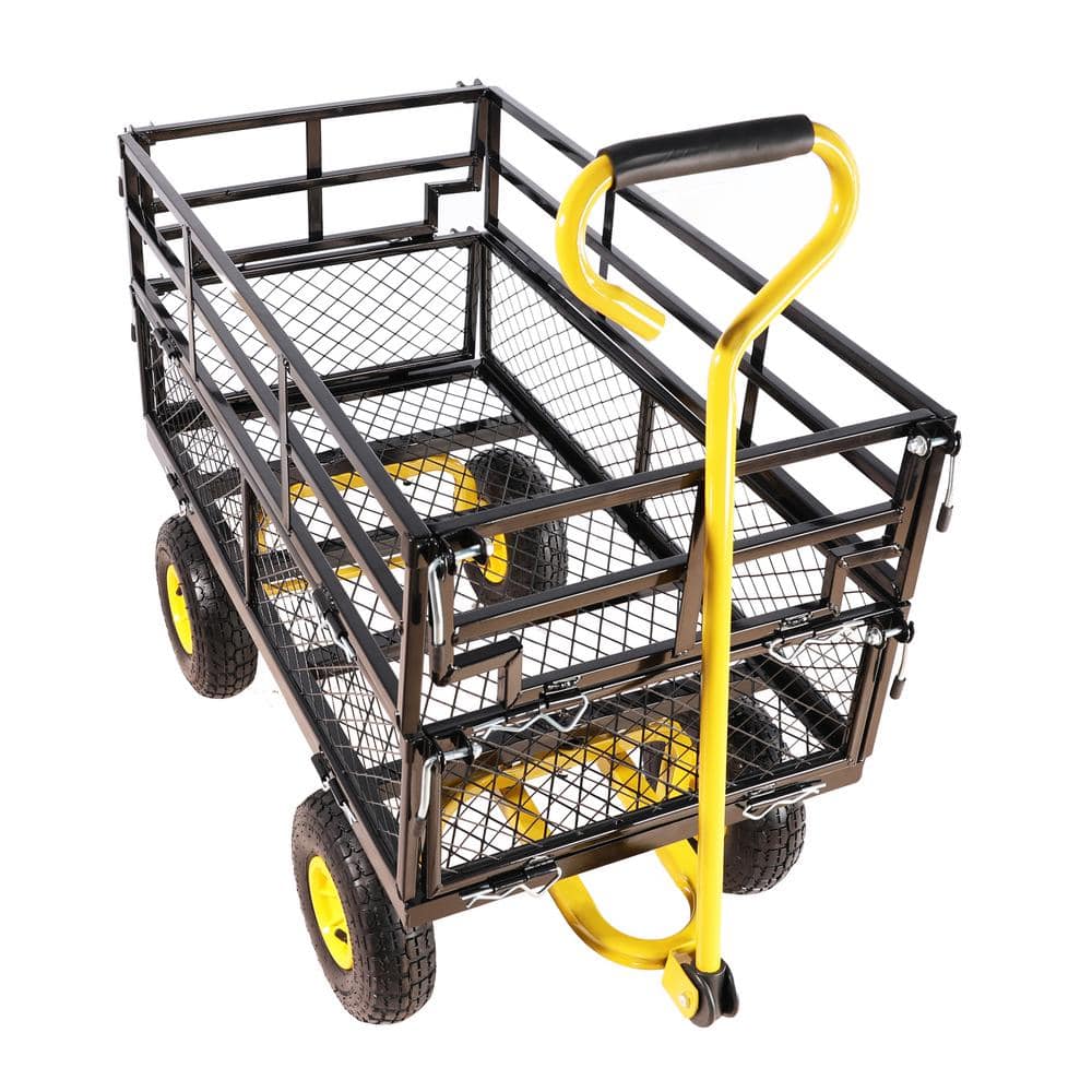 35.55 cu. ft. Metal Garden Cart Wagon, Yellow+Black - Hercitys