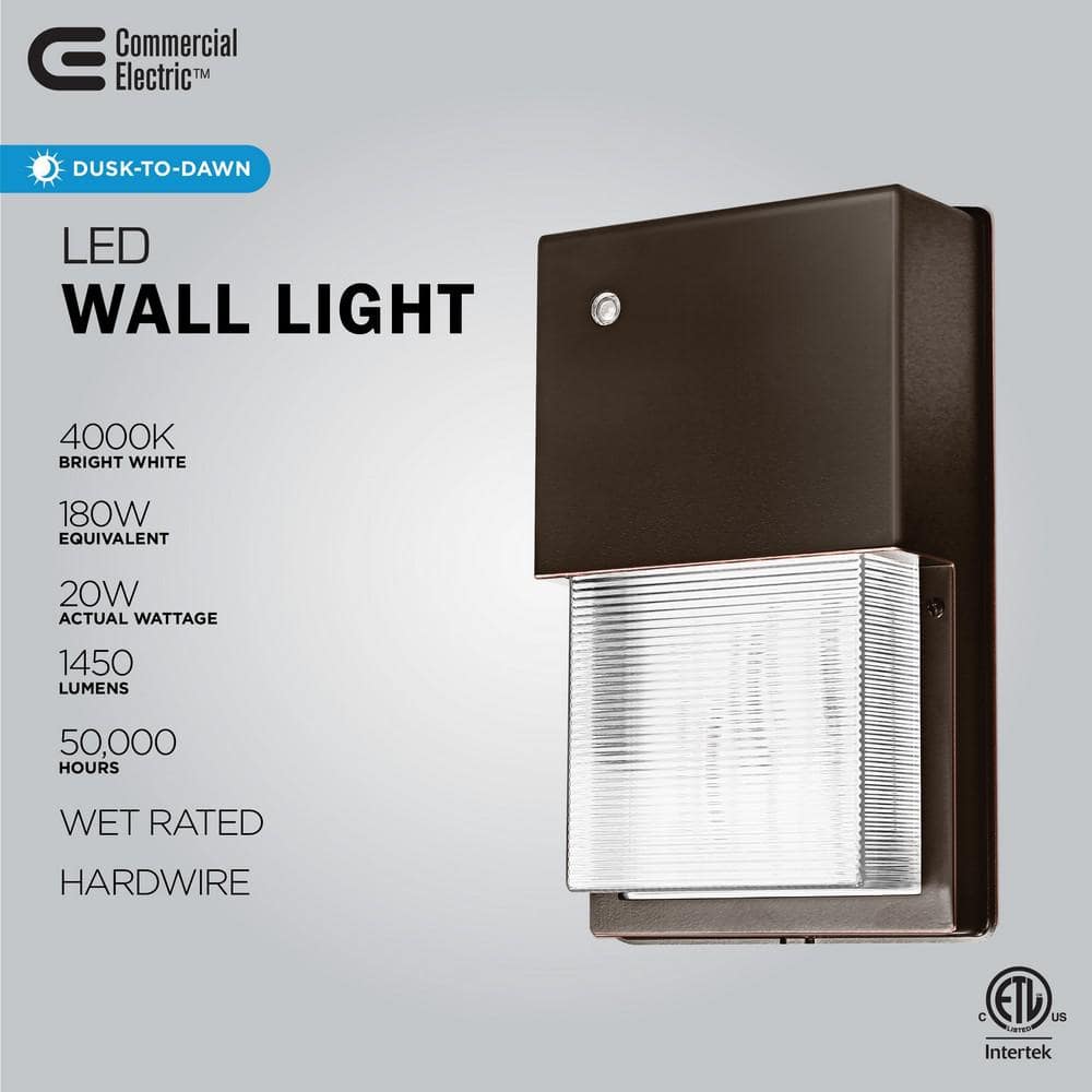 1450 Lumen Integrated LED Bronze Dusk to Dawn Wall Pack Light, 4000K - Hercitys