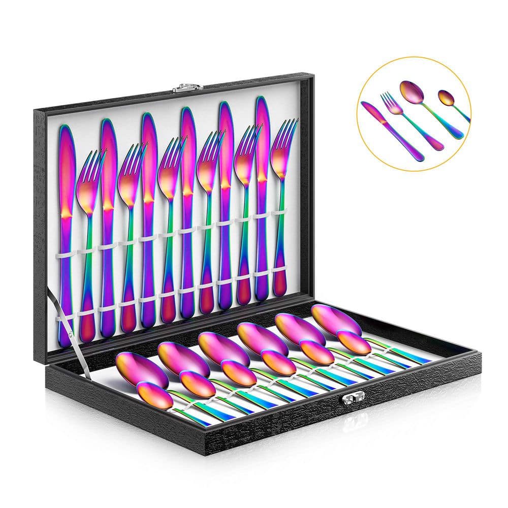 24-Piece Rainbow 18/10-Stainless Steel Flatware Set Service for 6-Kitchen Mirror Polished Silverware Cutlery Set - Hercitys