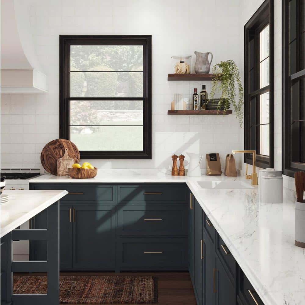 4 ft. Straight Laminate Countertop Kit Included in Calcutta Marble with Full Wrap Ogee Edge and Backsplash - Hercitys