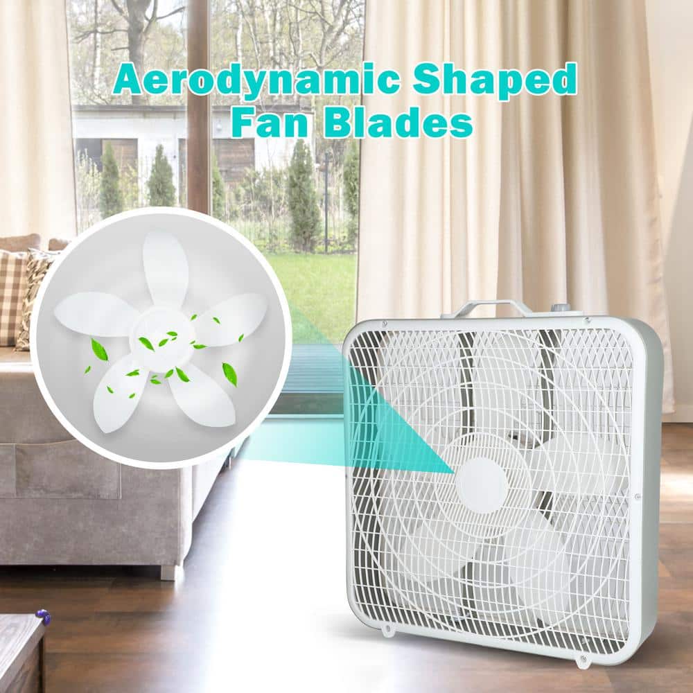20.9 in. 3-Speed Cooling Table Fan Box Fan with Convenient Carry Handle and Safety Grills in White - Hercitys