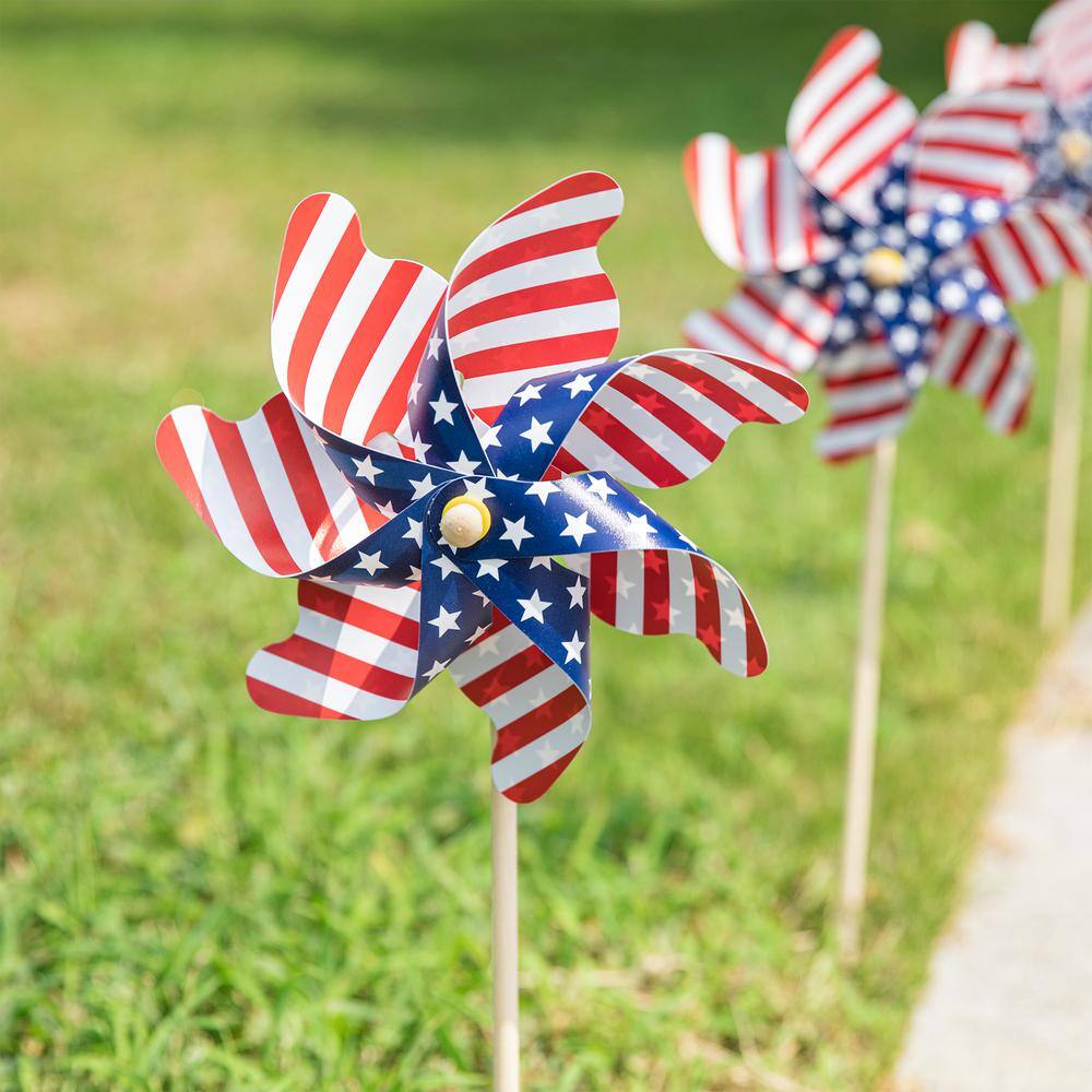 24 in. H Set of 6 Plastic Stars&Stripes Patriotic/Americana Windmills(KD) - Hercitys