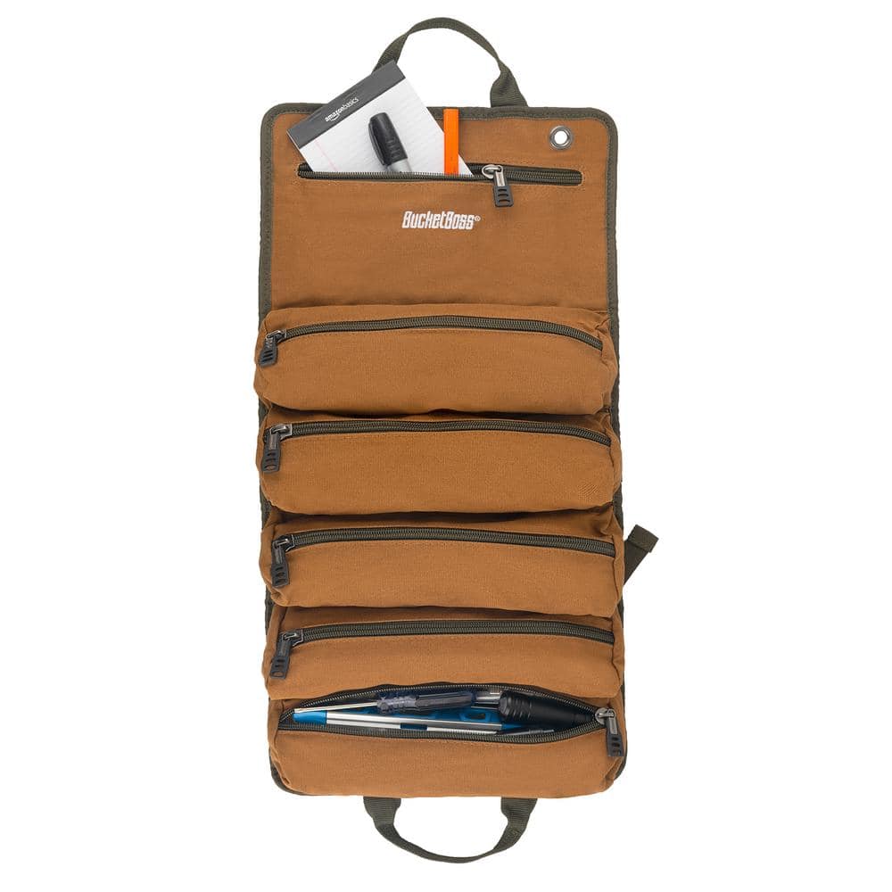 27 in. Super Tool Roll with 6 Zippered Pockets in Brown - Hercitys