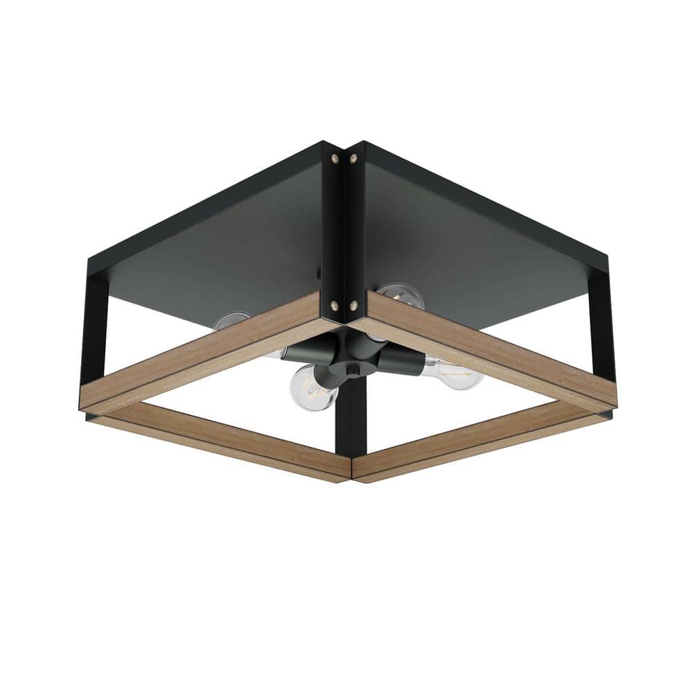 14.56 in. 4-Light Farmhouse Square Flush Mount Industrial Ceiling Light Fixtures - Hercitys
