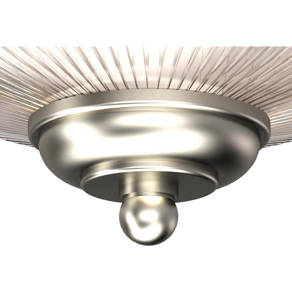 11 in. Brushed Nickel Flush Mount with Clear Ribbed Glass Bowl - Hercitys