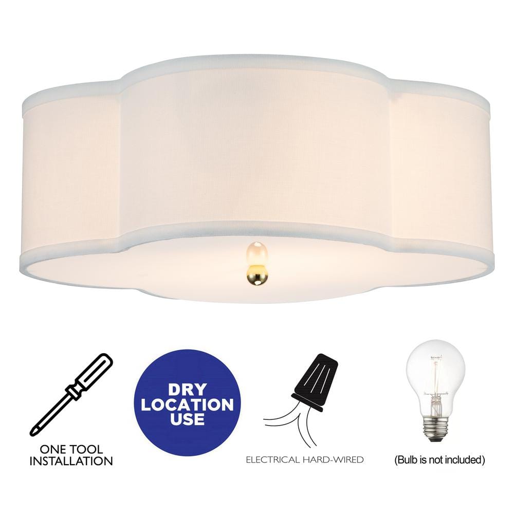 17 in. 2-Lights White Linen Flush Mount with Acrylic diffuser - Hercitys