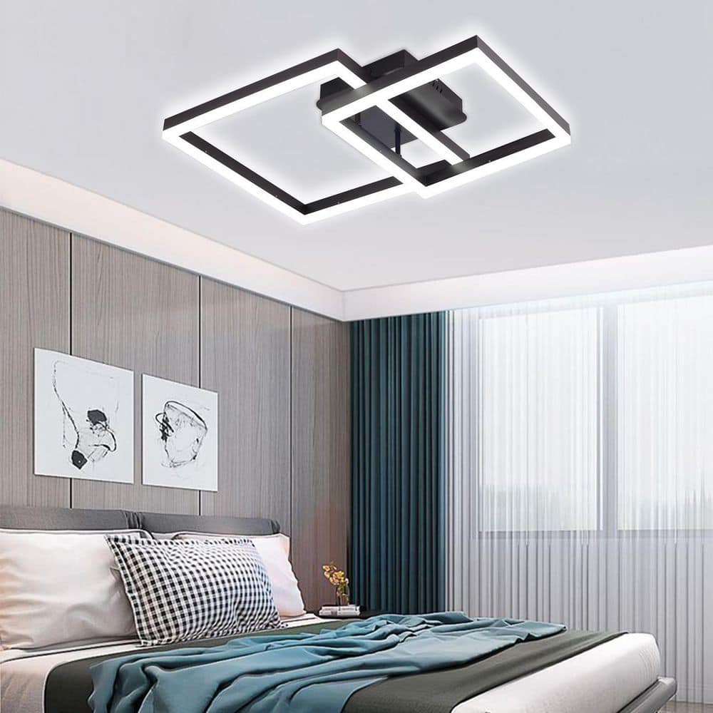 23.6 in. 1-Light Black Modern Geometric Design Selectable LED Semi-Flush Mount Ceiling Light with Remote - Hercitys