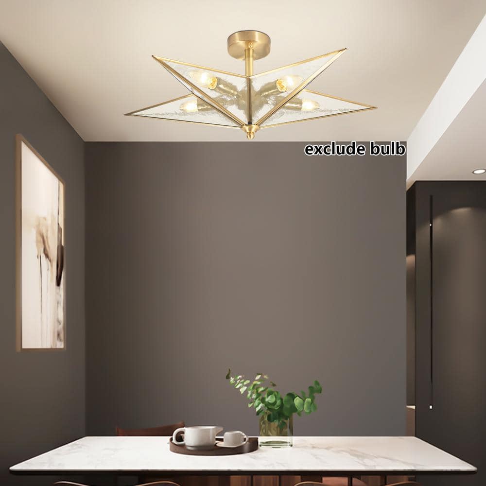19.68 in. 5-Light Gold Semi-Flush Mount Ceiling Light Modern Star Shape with Glass Shade - Hercitys