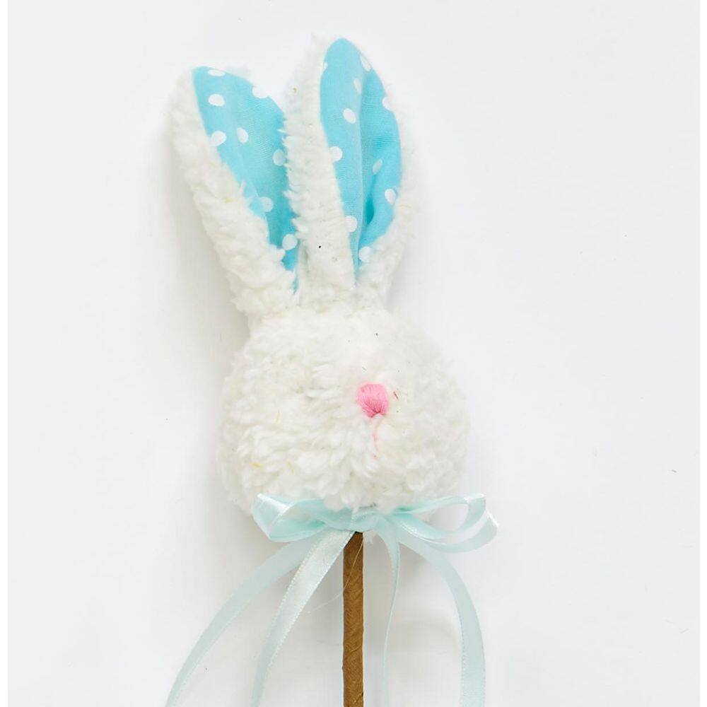 5 in Fluffy Bunny Head with Ears on 12 in Stem, Set of 12 - Hercitys