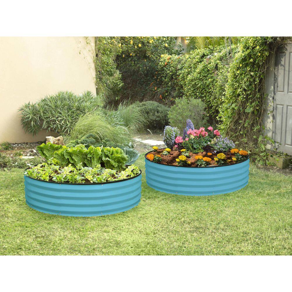 4x4x1ft Round Galvanized Steel Raised Garden Bed, Outdoor Raised Planter Box for Gardening, Vegetables, Flowers in Blue - Hercitys
