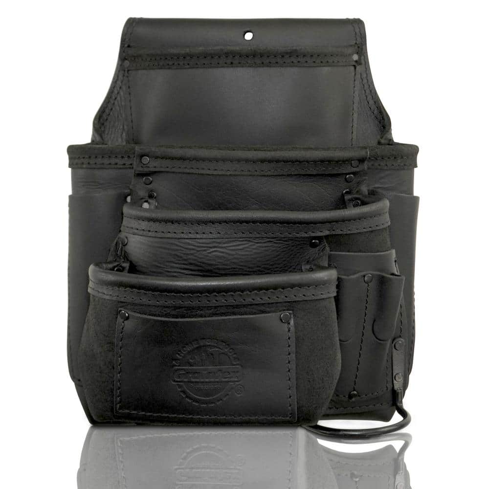 10-Pocket Left Handed Ambassador Series Black Top Grain Leather Nail and Tool Pouch - Hercitys