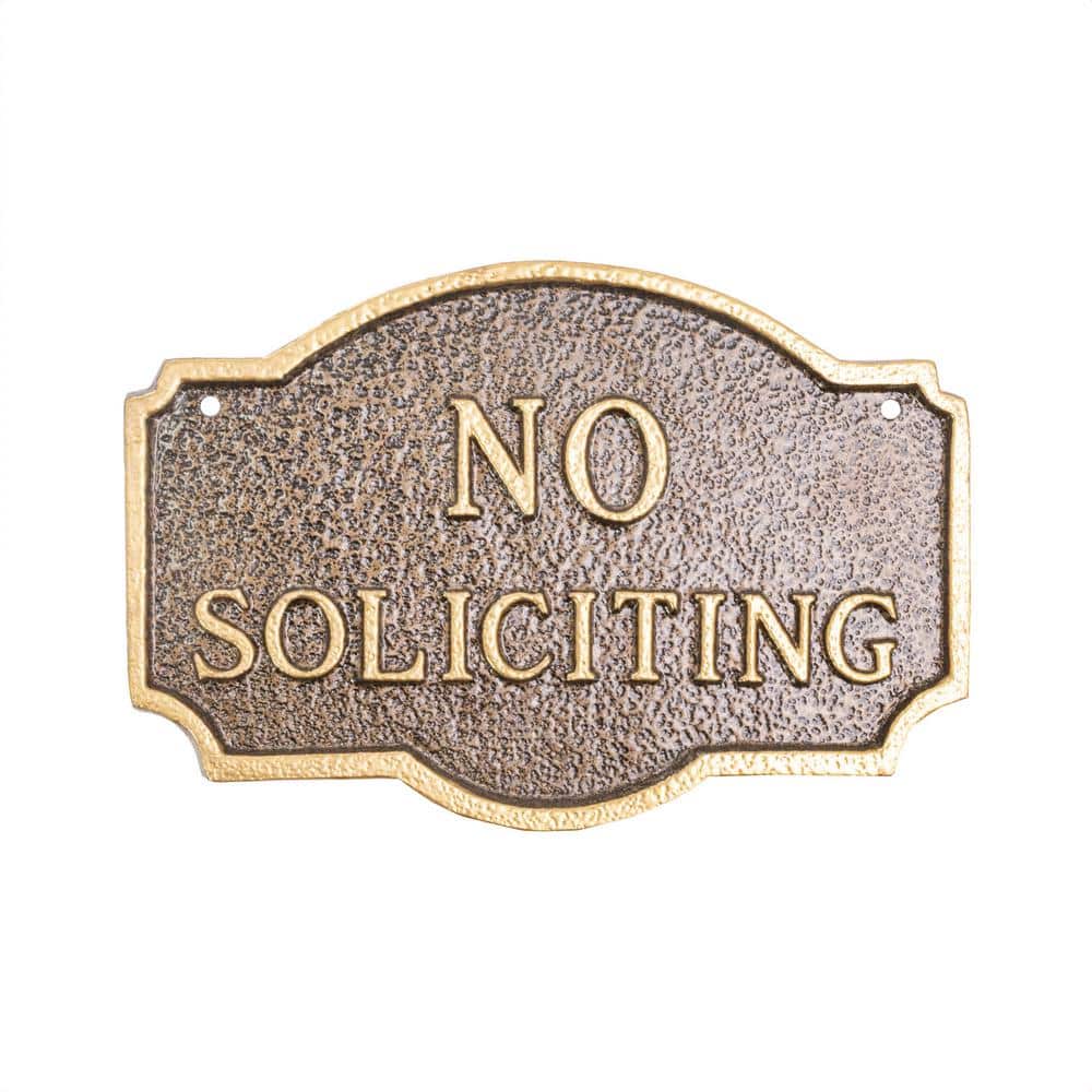 4.5 in. x 7.15 in. Petite Montague No Soliciting Statement Plaque Sign – Hammered Bronze/Gold - Hercitys