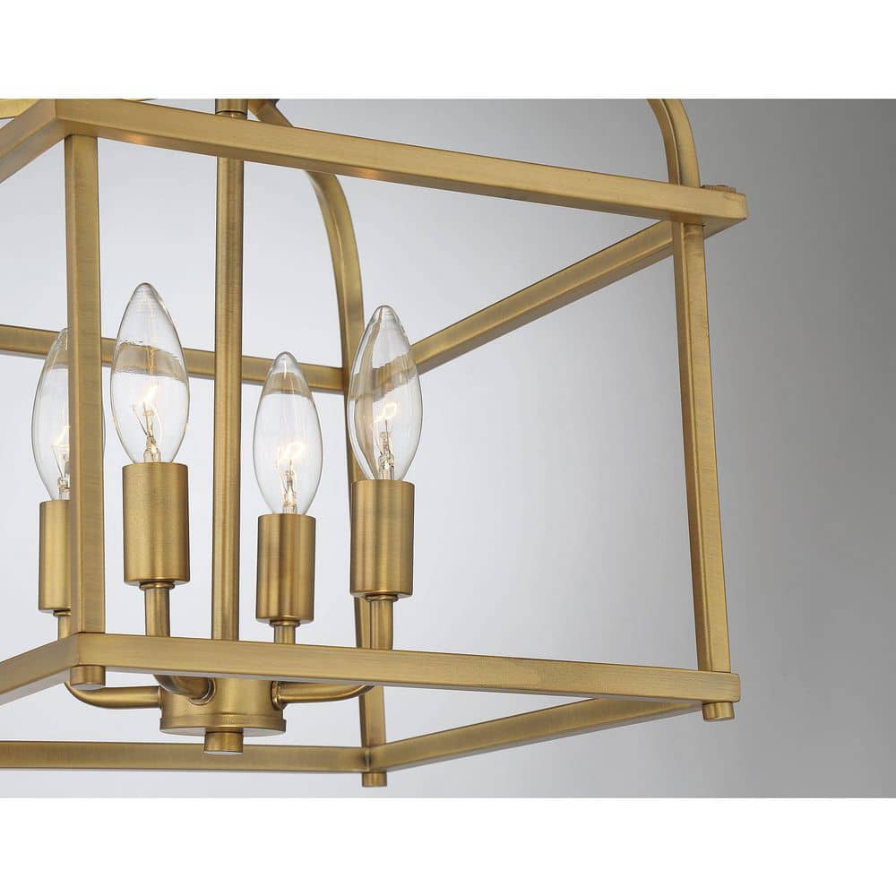 12 in. W x 12.5 in. H 4-Light Natural Brass Semi- Flush Mount Ceiling Light with Metal Cage Frame - Hercitys