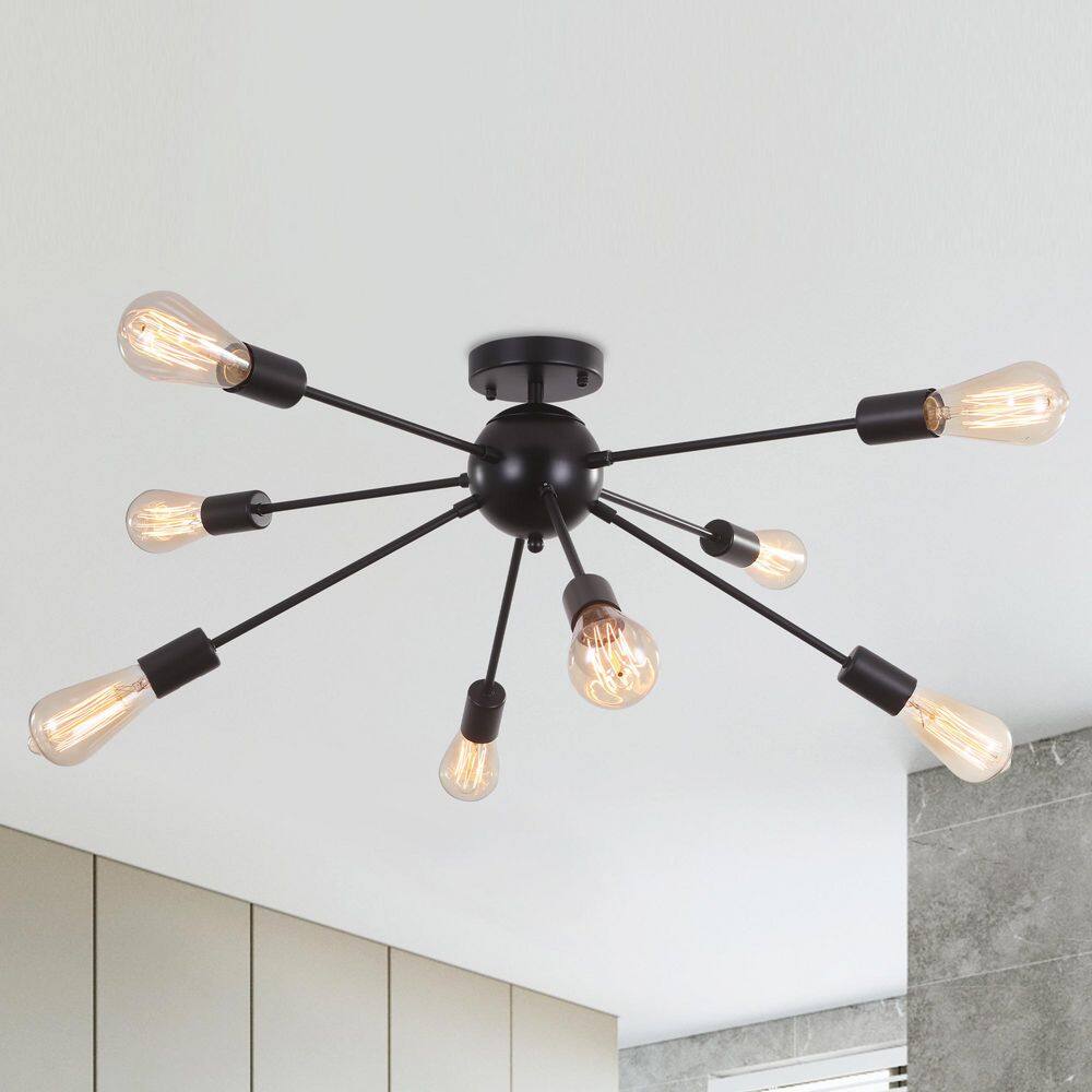 30.11 in. 8-Light Black Modern Linear Semi-Flush Mount with No Bulbs Included - Hercitys