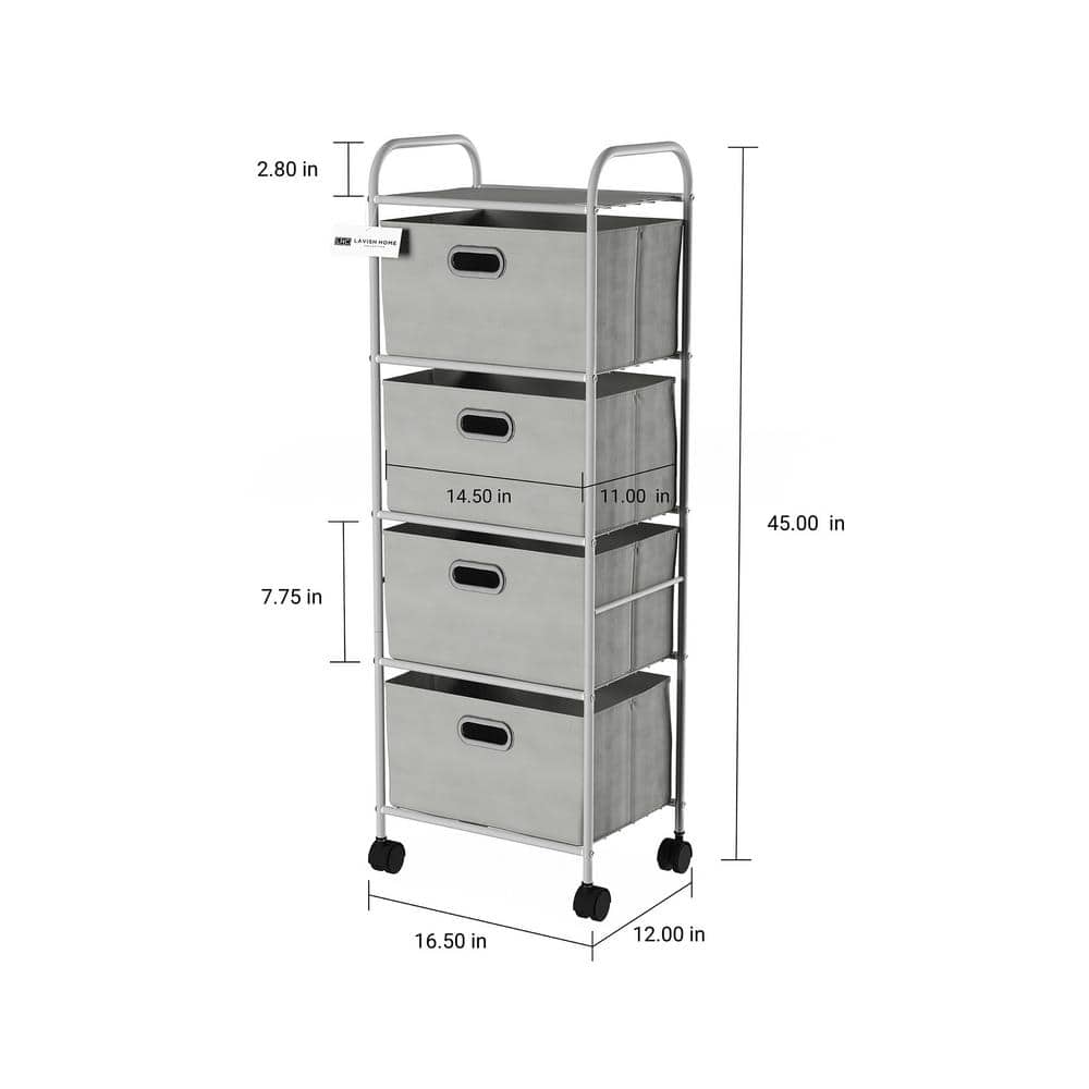 12 in. W x 45 in. H 4-Drawer Rolling Metal Storage Organizer with Fabric Bins - Hercitys