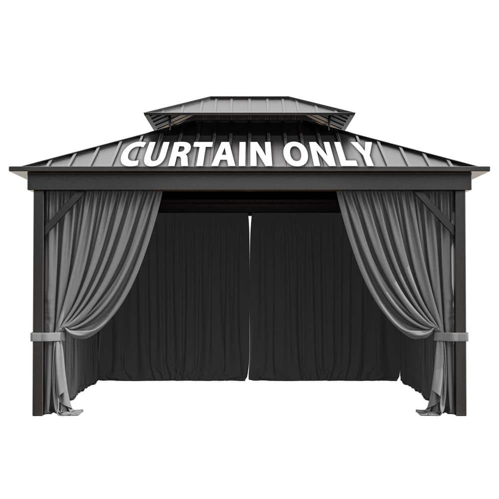 10 ft. x 12 ft. Universal Outdoor Privacy Curtains, Gazebo Replacement with Zipper Grey (4-Side Curtain Only) - Hercitys