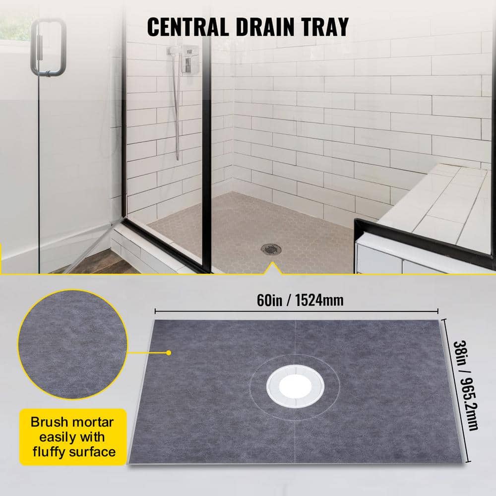 38 x 60 in. Waterproof Shower Pan Underlayment with 4 in. ABS Central Bonding Flange Polyethylene Shower Pan Liner - Hercitys