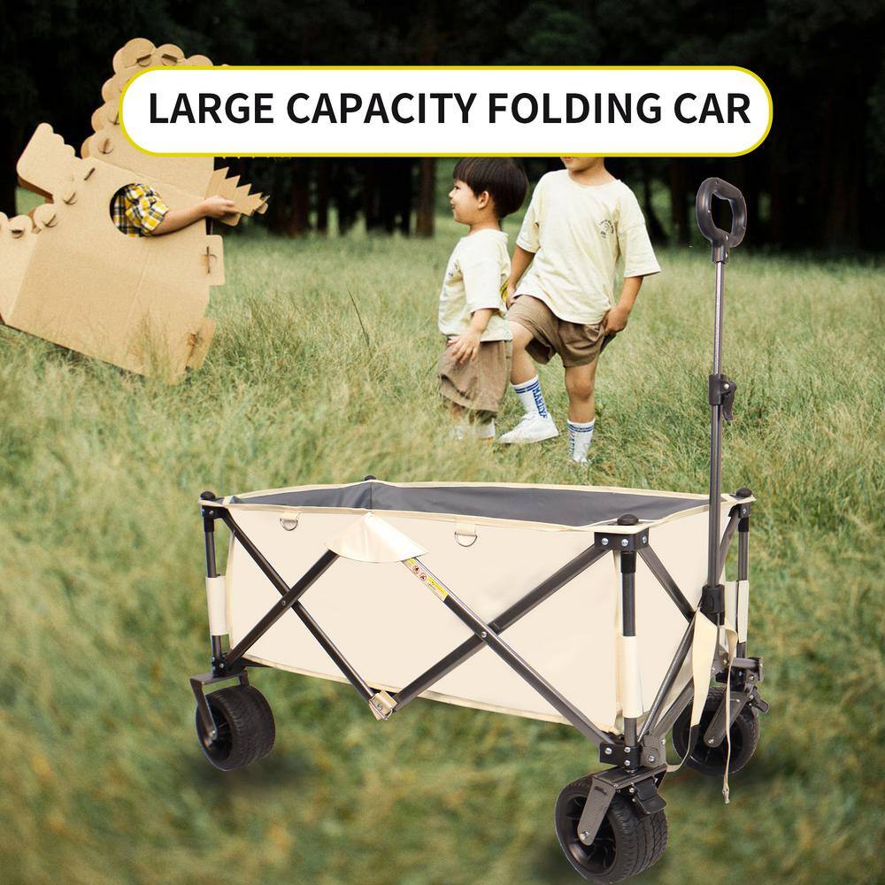 4.60 cu. ft. Fabric Garden Cart in Antique White and Gray, Heavy-Duty Utility Beach Wagon Cart - Hercitys