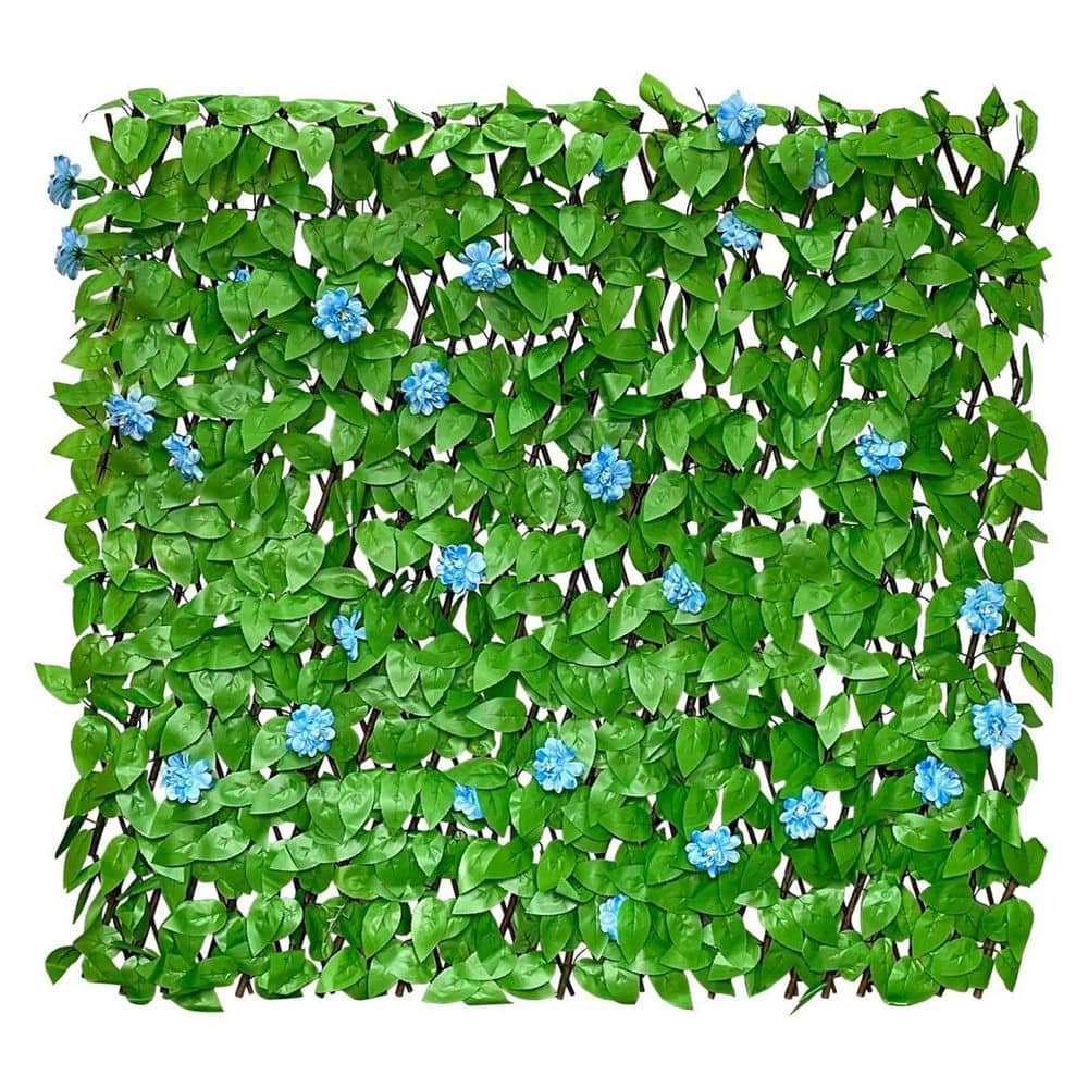 22 x 120 in. Blue Flowers Expandable Fence Privacy Screen for Balcony Patio Outdoor - Hercitys