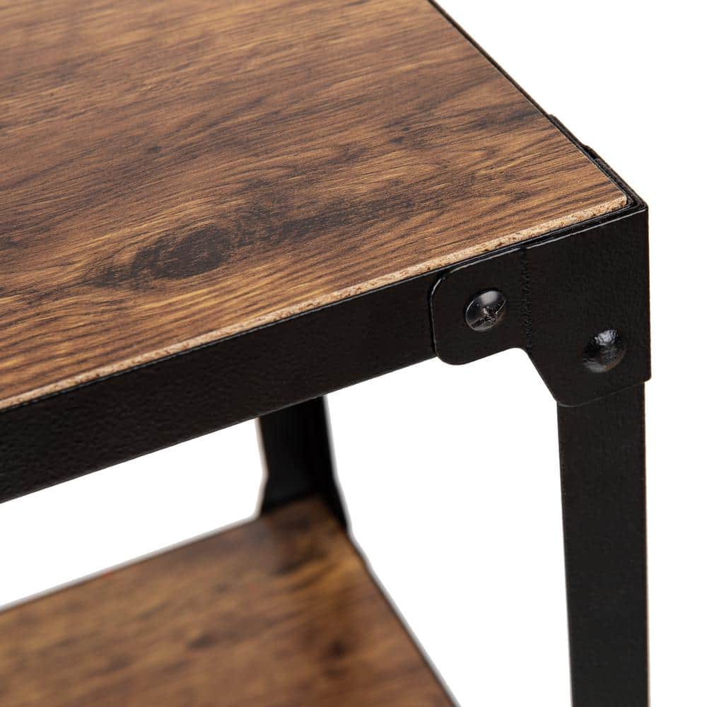 4-Tier Metal/Wood, 4-Wheeled Rolling Utility Cart Bar Cart in Black - Hercitys