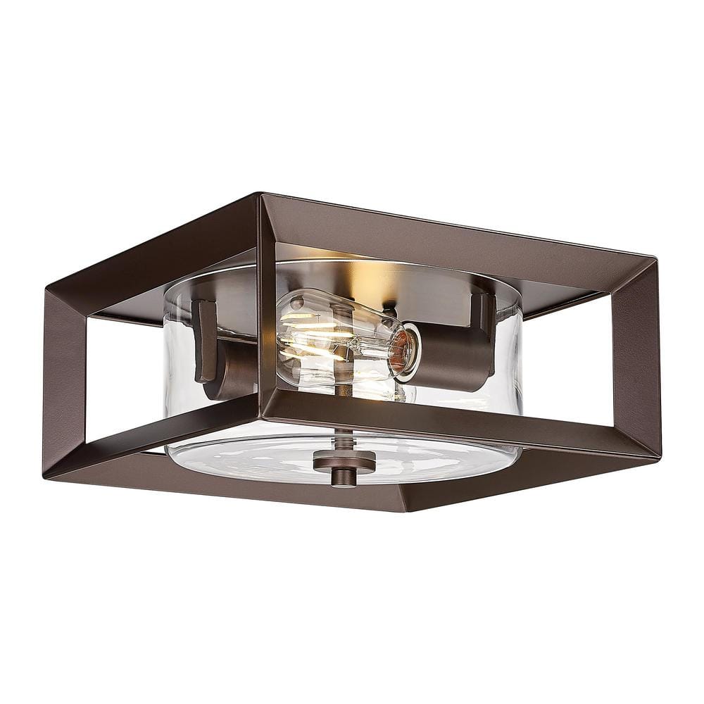 11.4 in. 2-Light Gold Finish Modern Flush Mount with Frosted Glass Shade and No Bulbs Included 1-Pack - Hercitys