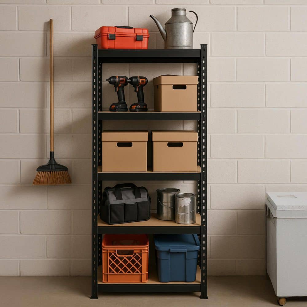 5-Tier Powder-Coated Steel Garage Storage Shelving Unit in Matte Black with HDF Racks (30 in. W x 60 in. H x 12 in. D) - Hercitys