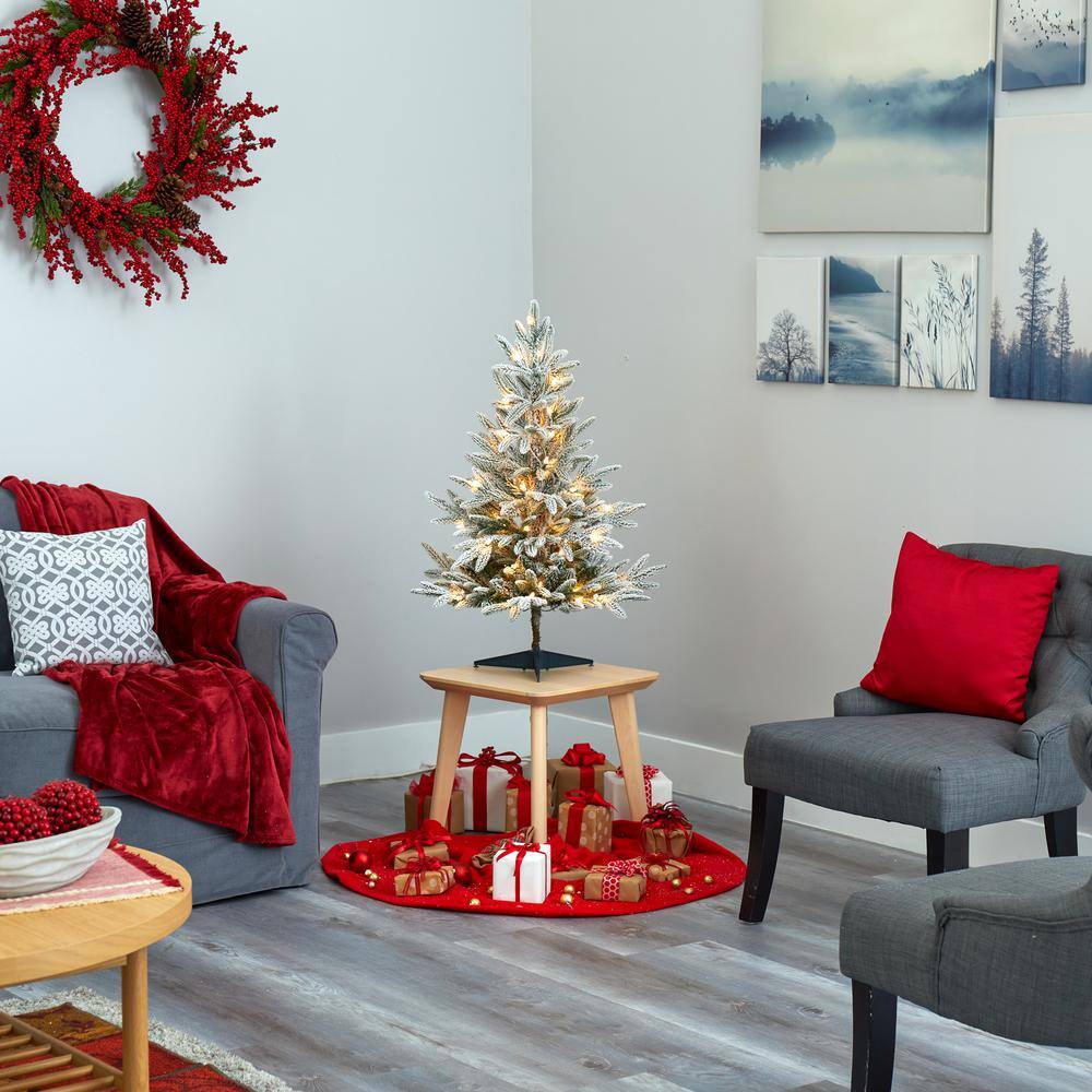 3 ft. Pre-Lit Flocked Manchester Spruce Artificial Christmas Tree with 50 Clear Lights - Hercitys