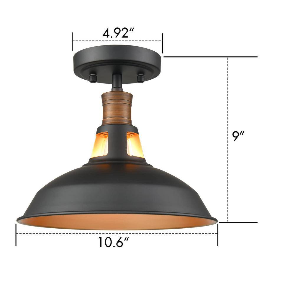 10.6 in. 1-Light Black Modern Semi-Flush Mount with No Glass Shade and No Bulbs Included 1-Pack - Hercitys