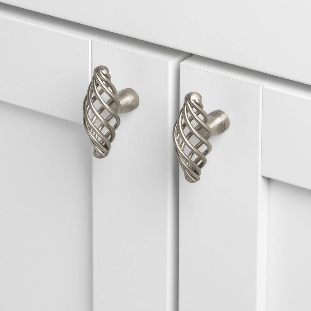 2 in. Dia Long Satin Nickel Oval Birdcage Cabinet Knob (10-Pack) - Hercitys
