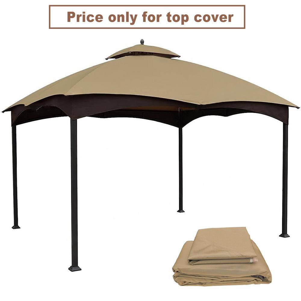 10 ft. x 12 ft. Patio Double Gazebo Roof, Gazebo Cover with Vents, Replacement Top Only (Beige) - Hercitys